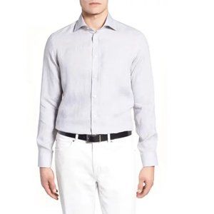 Luciano Barbera Trim Fit Solid Linen Dress Shirt